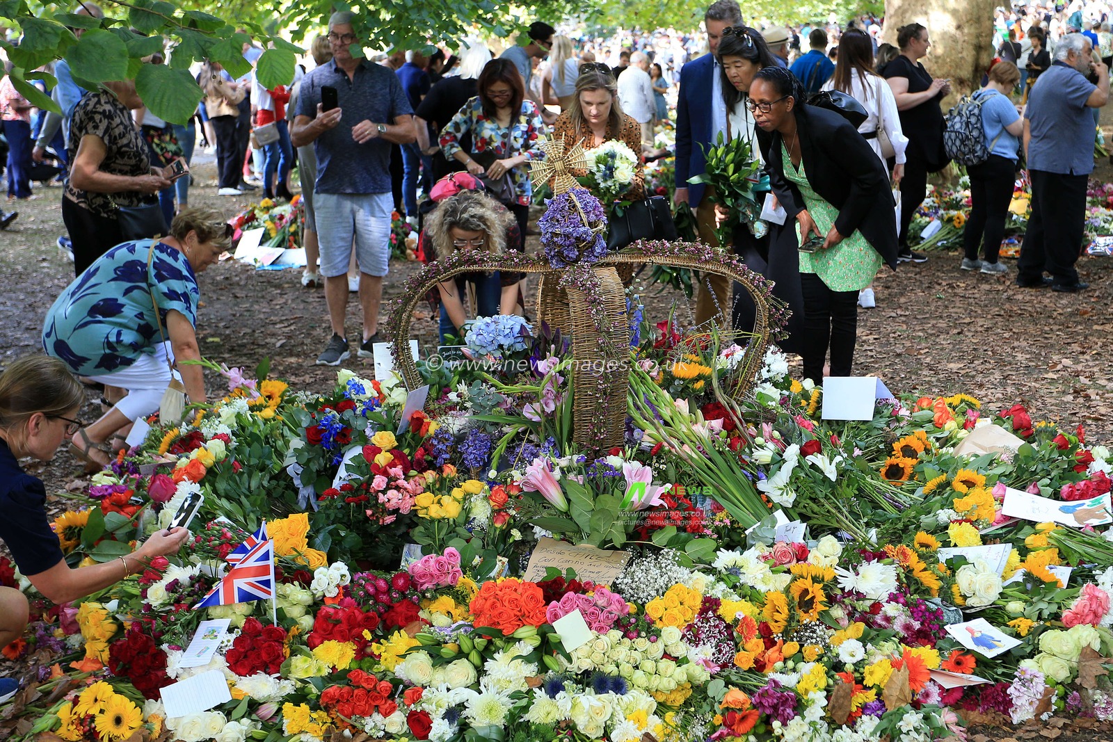 Members of the public lay flowers in tribute to Queen Elizabeth II at Green Park, Piccadilly, London, United Kingdom, 12th September 2022

(Photo by Carlton Myrie/News Images)