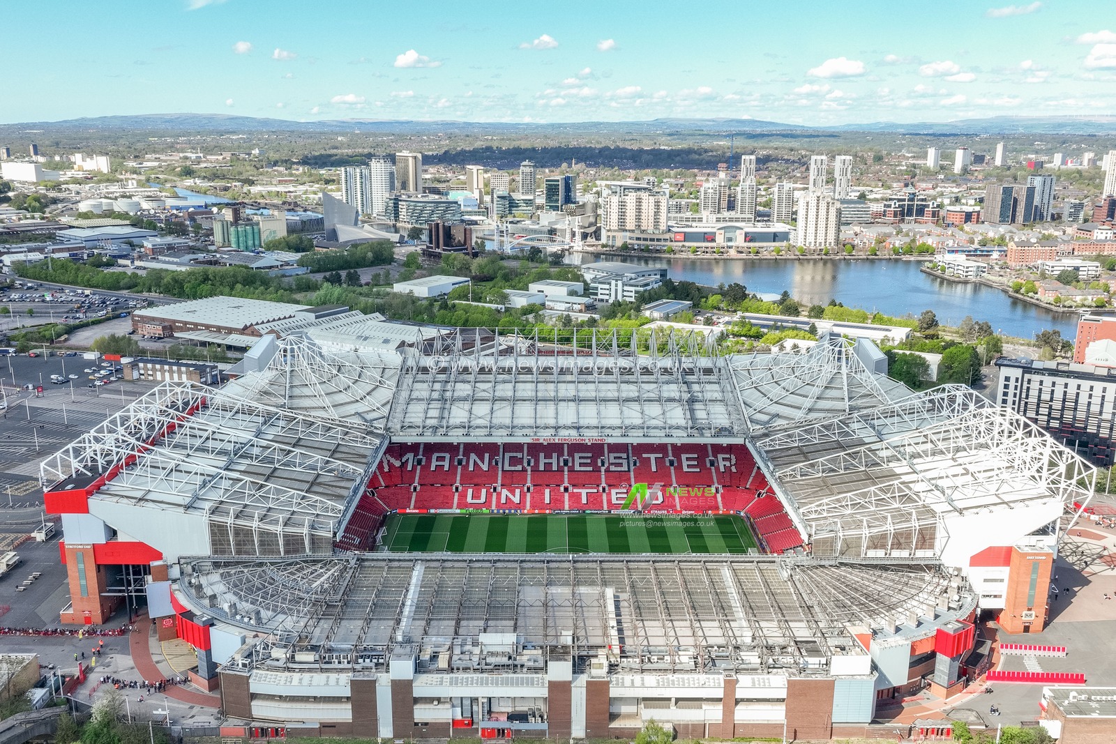 A aerial view of Old Trafford ahead of the UEFA Europa League Quarter-finals match Manchester United vs Lyon at Old Trafford, Manchester, United Kingdom, 17th April 2025

(Photo by Mark Cosgrove/News Images)