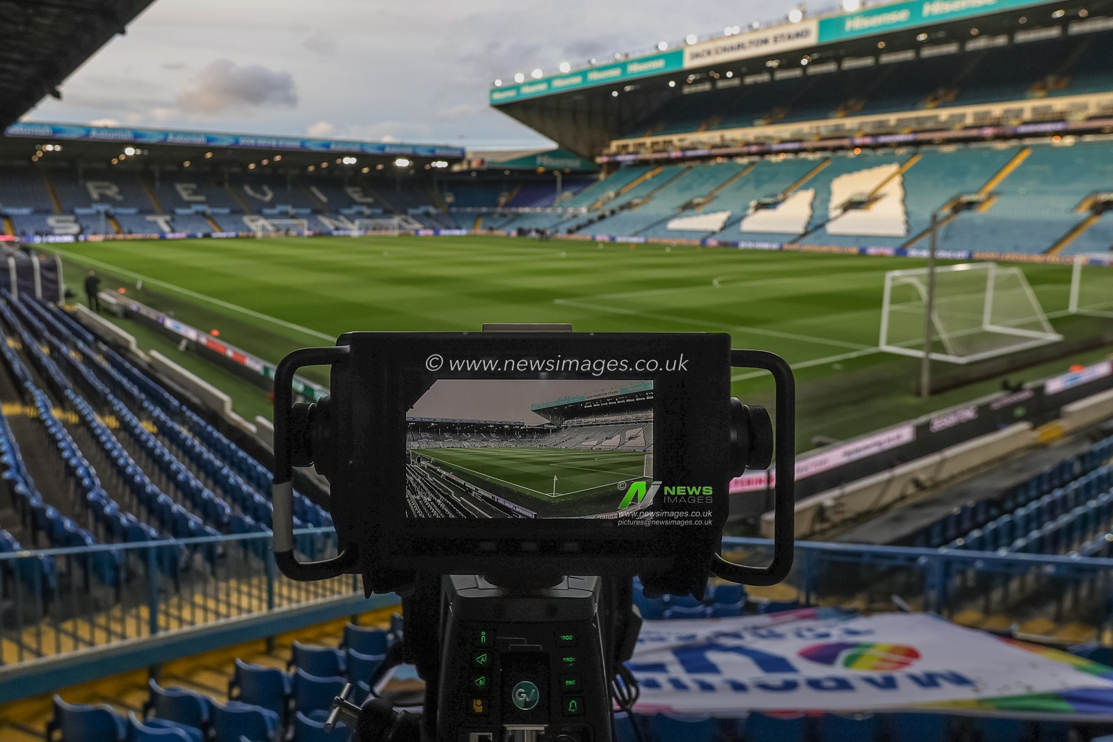 A general view of Elland Road through a broadcast camera monitor during the Premier League match Leeds United vs West Ham United at Elland Road, Leeds, United Kingdom, 24th October 2025

(Photo by Mark Cosgrove/News Images)