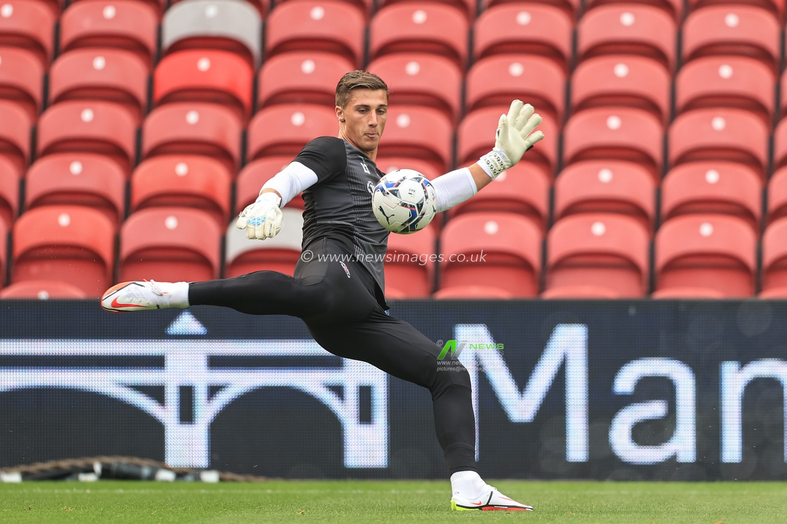 Stuart Moore #13 of Blackpool during the pre-game warmup