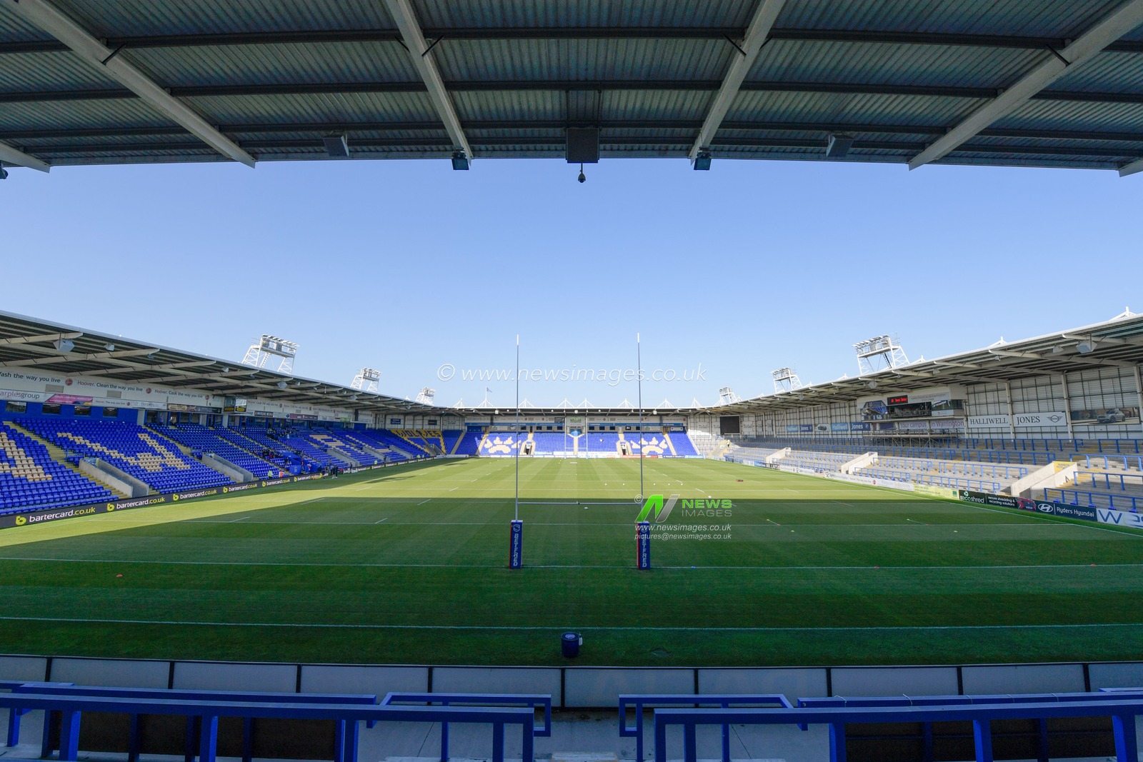 A general view of the Halliwell Jones Stadium, the home of Warrington Wolves that is being used for the game between Salford Red Devils and Wakefield Trinity
