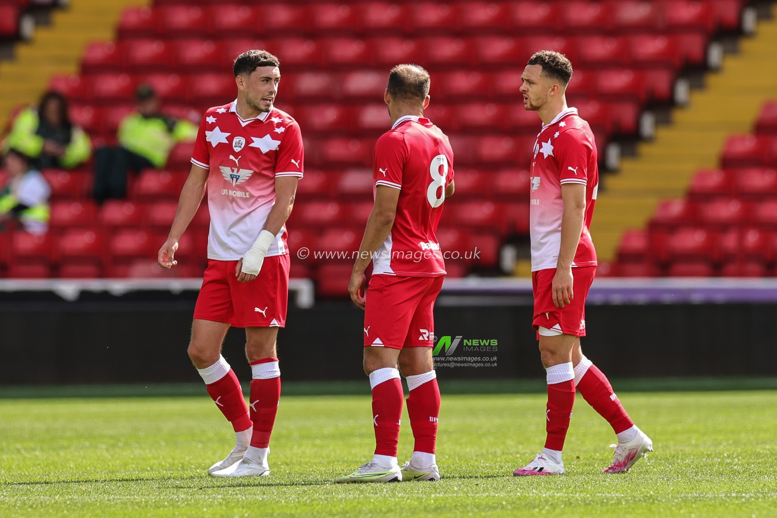 Corey Oâ€™Keeffe #22 of Barnsley Herbie Kane #8 of Barnsley and Jordan Williams #2 of Barnsley during the Pre-season friendly match Barnsley vs Crewe Alexandra at Oakwell, Barnsley, United Kingdom, 29th July 2023

(Photo by Mark Cosgrove/News Images)