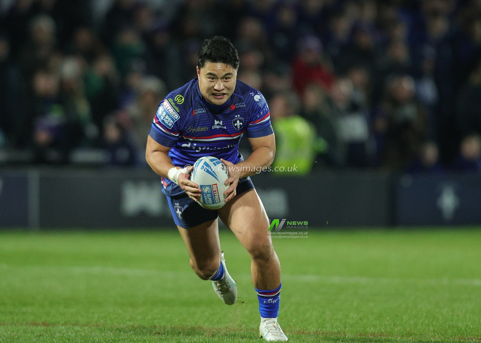 Masin Lino of Wakefield Trinity breaks with the ball during the Betfred Super League Round 1 match Wakefield Trinity vs Toulouse Olympique at DIY Kitchens Stadium, Wakefield, United Kingdom on 14 February 2026

(Photo by Richard Bierton/News Images)
