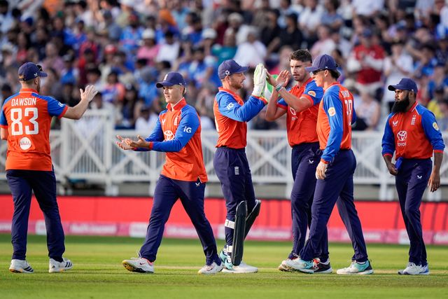 Josh Tongue of England celebrates taking the wicket of Ishan Kishan of India during the Third Vitality T20 International match England vs India at Trent Bridge, Nottingham, United Kingdom on 07 July 2026

(Photo by Maynard Manyowa/News Images)