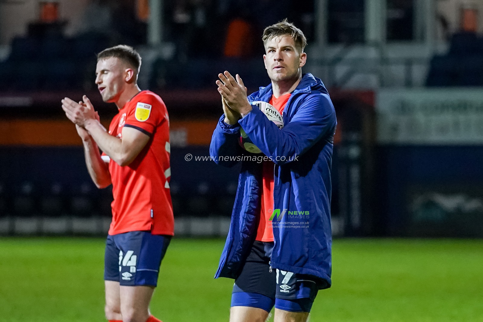 James Collins #19 of Luton Town with the match ball after scoring a hat trick. Luton Town beat Preston North End 3:0