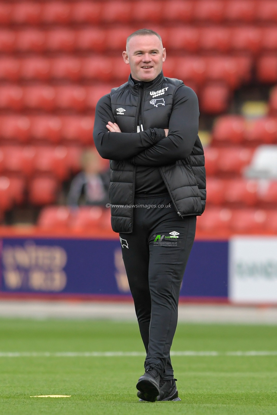 Wayne Rooney manager of Derby County takes in the pre game atmosphere