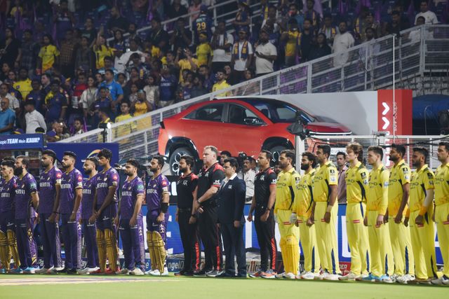 CSK and KKR Cricketer National Anthem before the start the 2025 IPL match between Kolkata Knight Riders and Chennai Super Kings (CSK) in Kolkata,India on May 7,2025.Photo by Debajyoti Chakraborty.(Photo: Debajyoti Chakraborty/News Images)