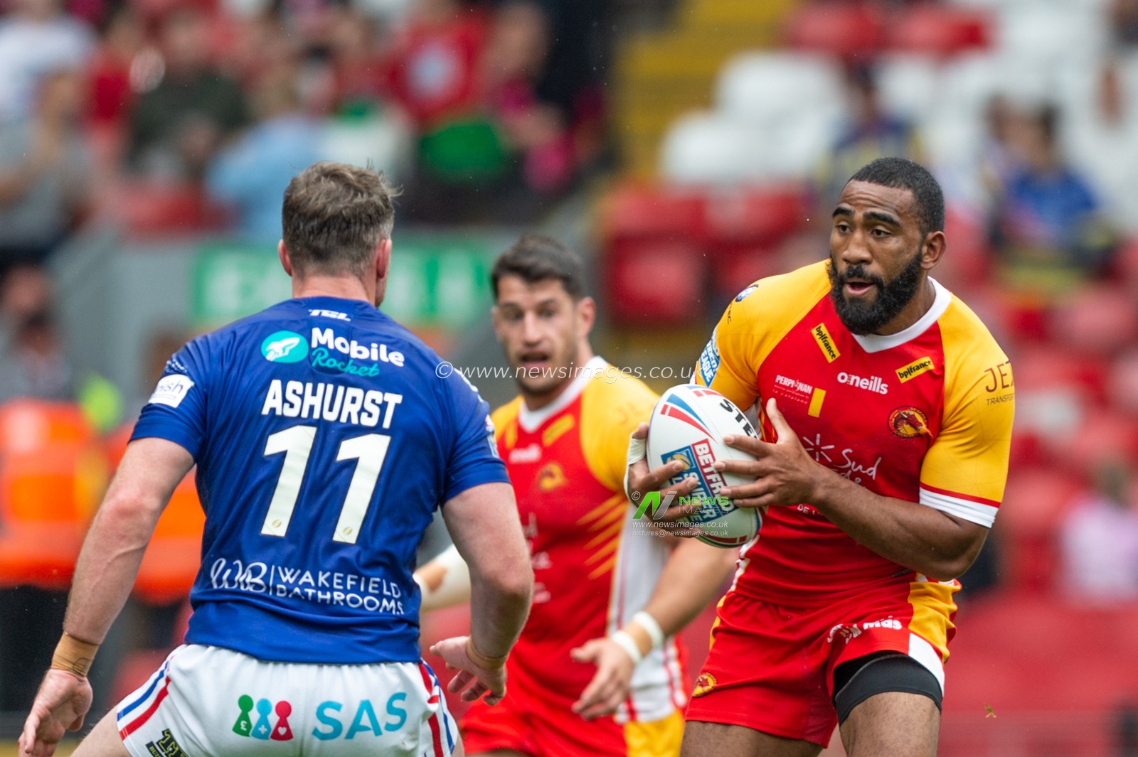 25th May 2019 , Anfield Stadium, Liverpool, England; Dacia Magic Weekend, Betfred Super League Round 16, Wakefield Trinity vs Catalans Dragons ; Samsoni Langi (6) of Catalans Dragons during the game

Credit: Richard Long/News Images