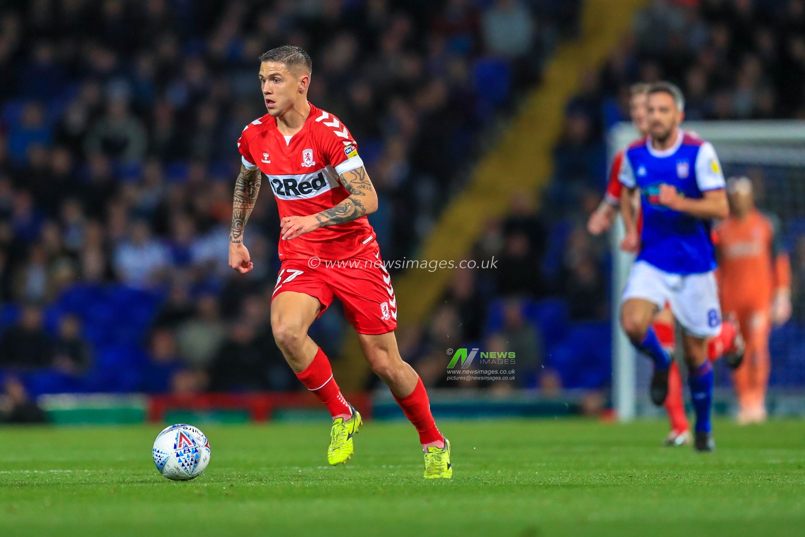 2nd October 2018, Portman Road, Ipswich, England; Sky Bet Championship Ipswich Town v Middlesbrough  ; Muhamed Besic (37) of Middlesbrough finds some space to open the scoring.

Credit: Georgie Kerr/News Images,

English Football League images are subject to DataCo Licence