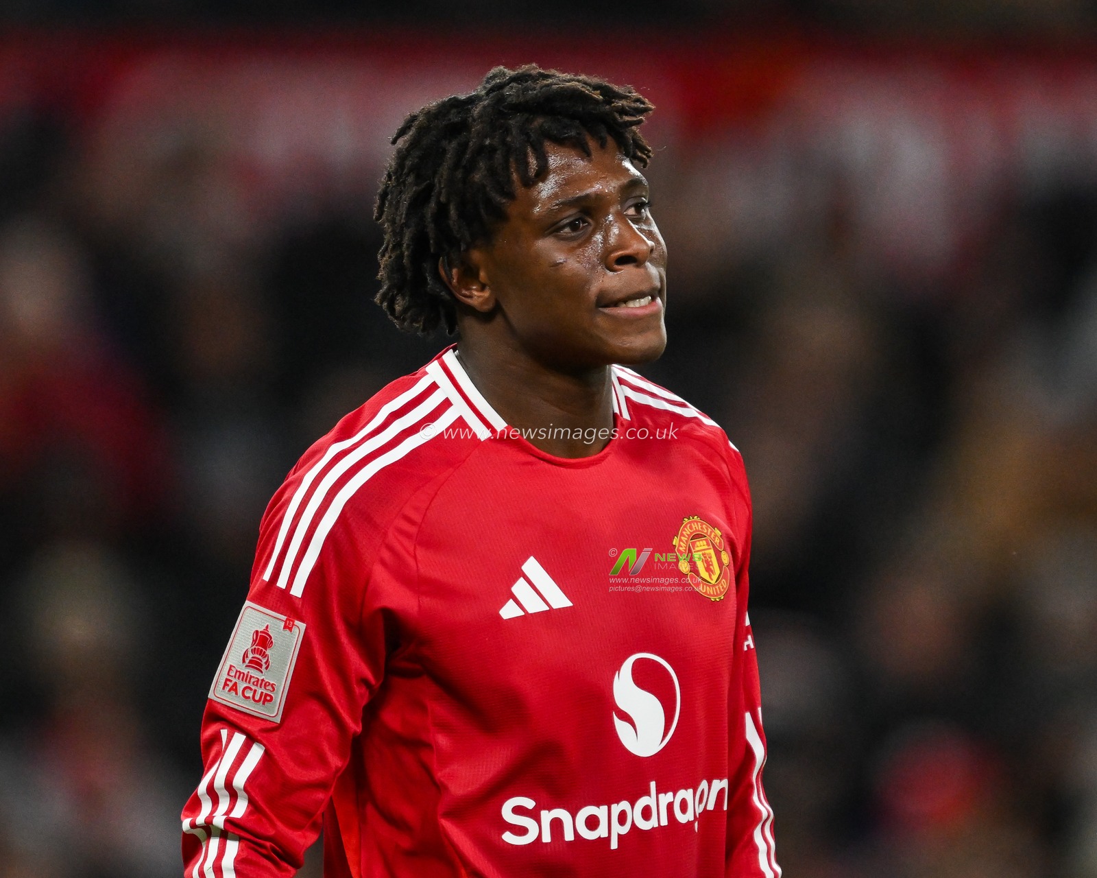 Patrick Dorgu of Manchester United during the Emirates FA Cup Fourth Round match Manchester United vs Leicester City at Old Trafford, Manchester, United Kingdom, 7th February 2025

(Photo by Craig Thomas/News Images)