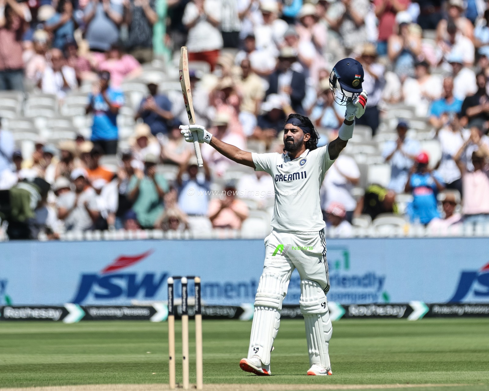 KL Rahul of India celebrates a century (100 runs)during the 3rd Rothesay Test Match Day 3 England v India at Lords, London, United Kingdom, 12th July 2025

(Photo by Mark Cosgrove/News Images)