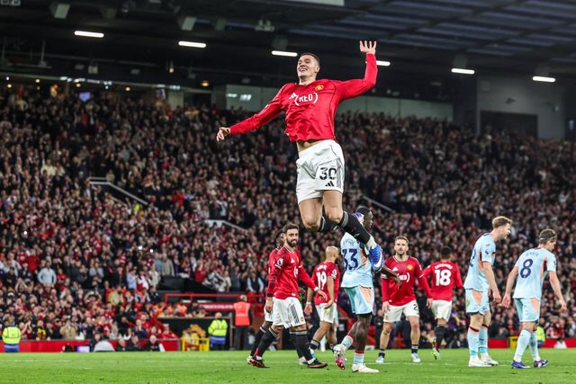 Benjamin Sesko of Manchester United celebrates his goal to make it 2-0 during the Premier League match Manchester United vs Brentford at Old Trafford, Manchester, United Kingdom on 27 April 2026

(Photo by Mark Cosgrove/News Images)