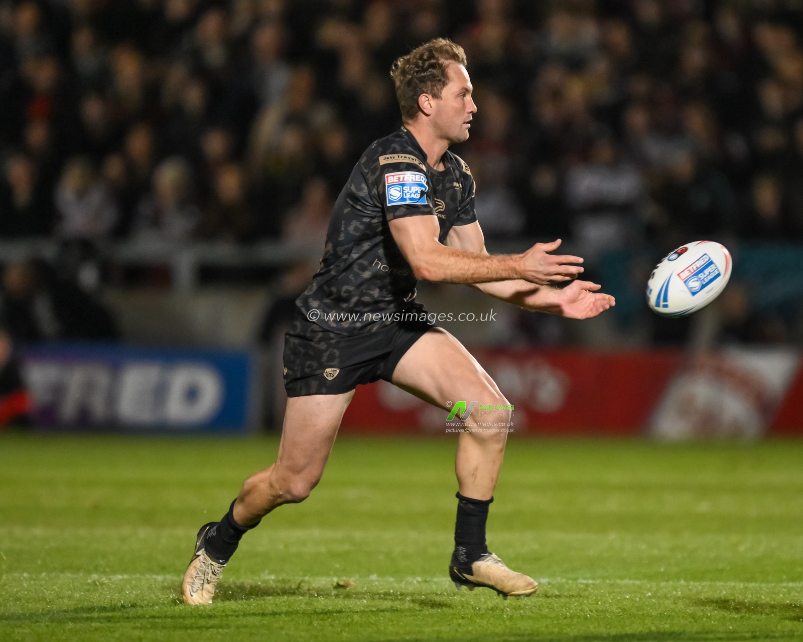 Matt Moylan of Leigh Leopards in action during the Betfred Super League play-off Eliminator 1 Salford Red Devils v Leigh Leopards at Salford Community Stadium, Eccles, United Kingdom, 27th September 2024

(Photo by Craig Thomas/News Images)