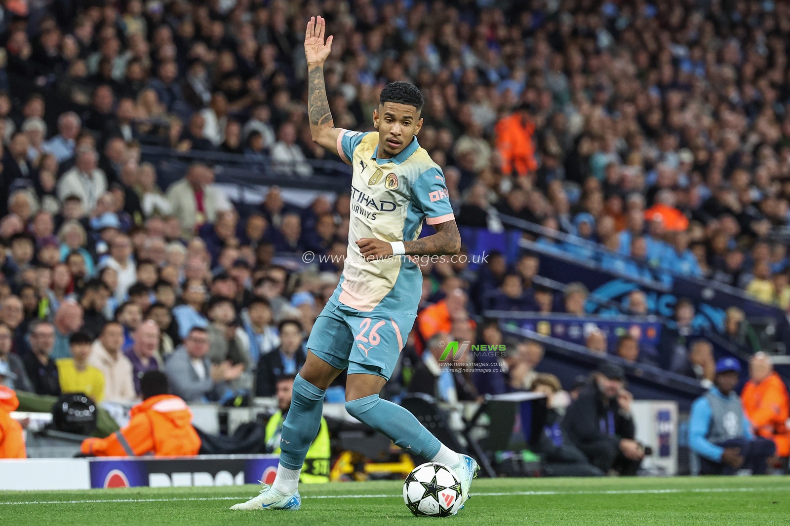 Savinho of Manchester City in action during the UEFA Champions League league stage match Manchester City vs Inter Milan at Etihad Stadium, Manchester, United Kingdom, 18th September 2024

(Photo by Mark Cosgrove/News Images)