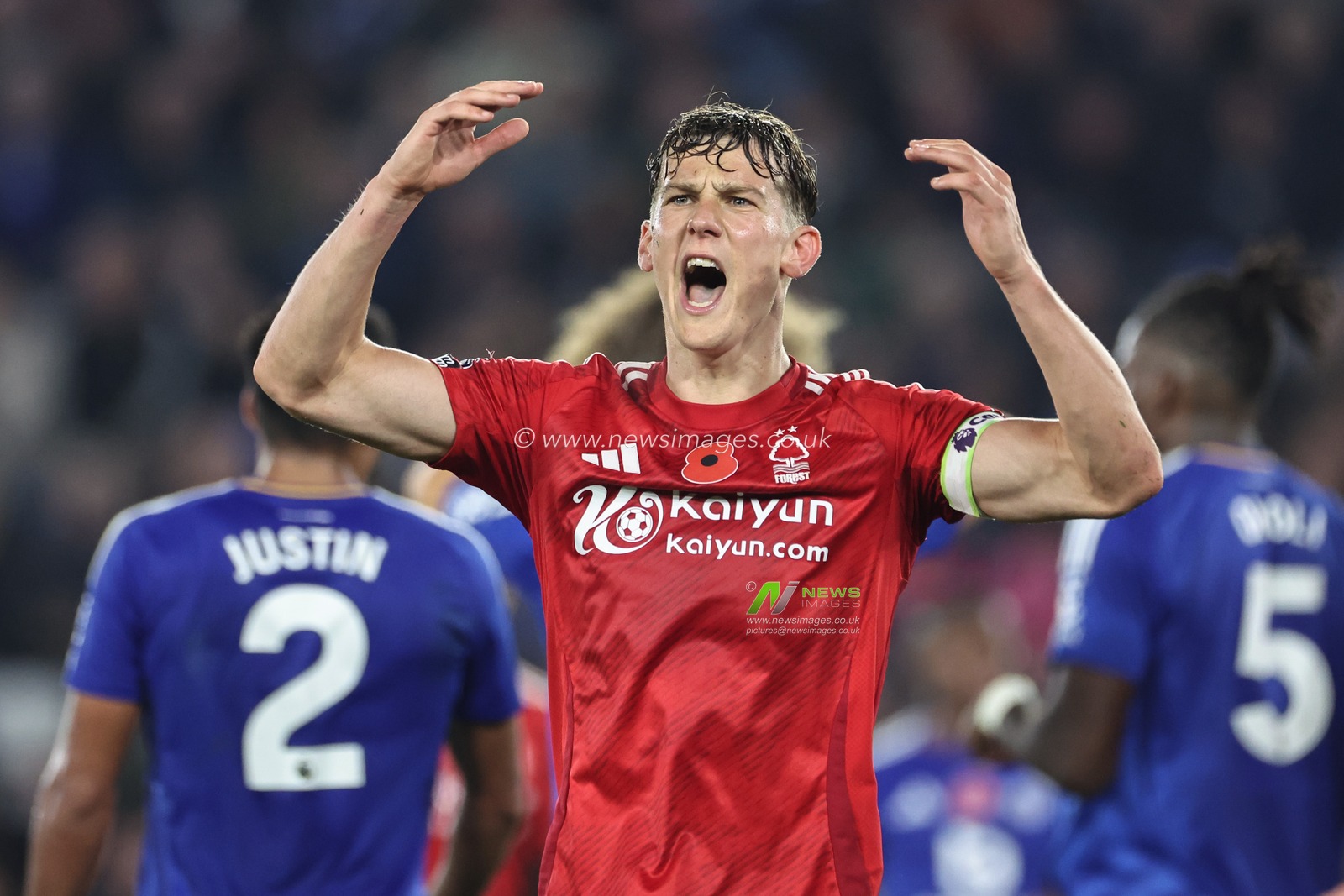 Ryan Yates of Nottingham Forest gees up the fans during the Premier League match Leicester City vs Nottingham Forest at King Power Stadium, Leicester, United Kingdom, 25th October 2024

(Photo by Mark Cosgrove/News Images)