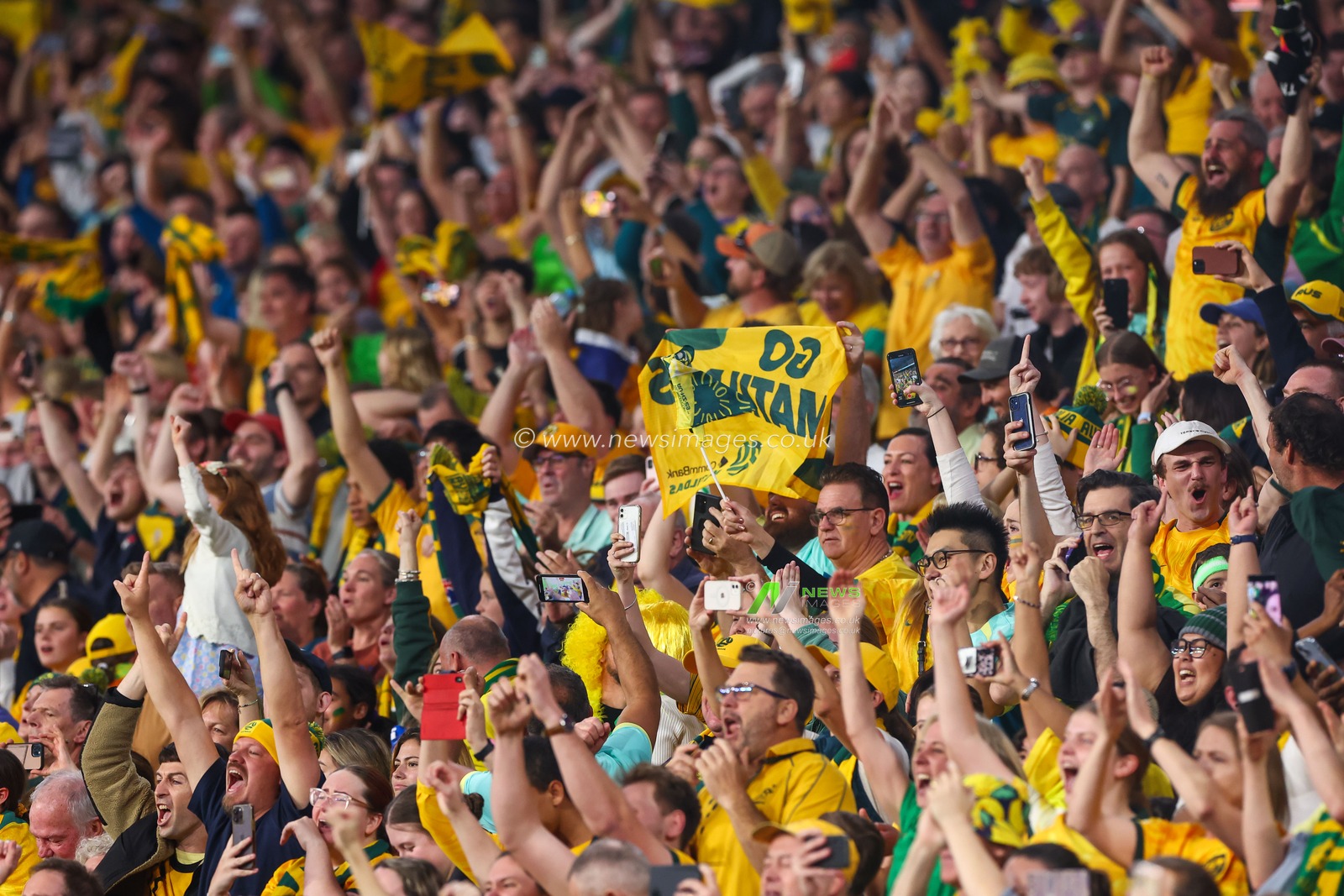 Australia fans celebrate there side wining on penalties and the victory in the FIFA Women's World Cup 2023 Quarter-Final match Australia Women vs France Women at Suncorp Stadium, Brisbane, Australia, 12th August 2023

(Photo by Patrick Hoelscher/News Images)