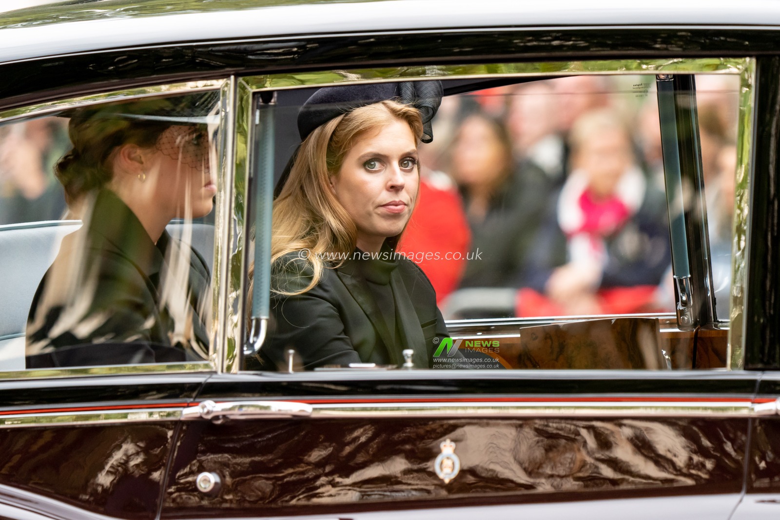 Princess Eugenie of York travels back during the procession of the coffin of Queen Elizabeth 11 towards Buckingham Palace in the Mall London City Centre, London, United Kingdom, 19th September 2022

(Photo by Richard Washbrooke/News Images)
