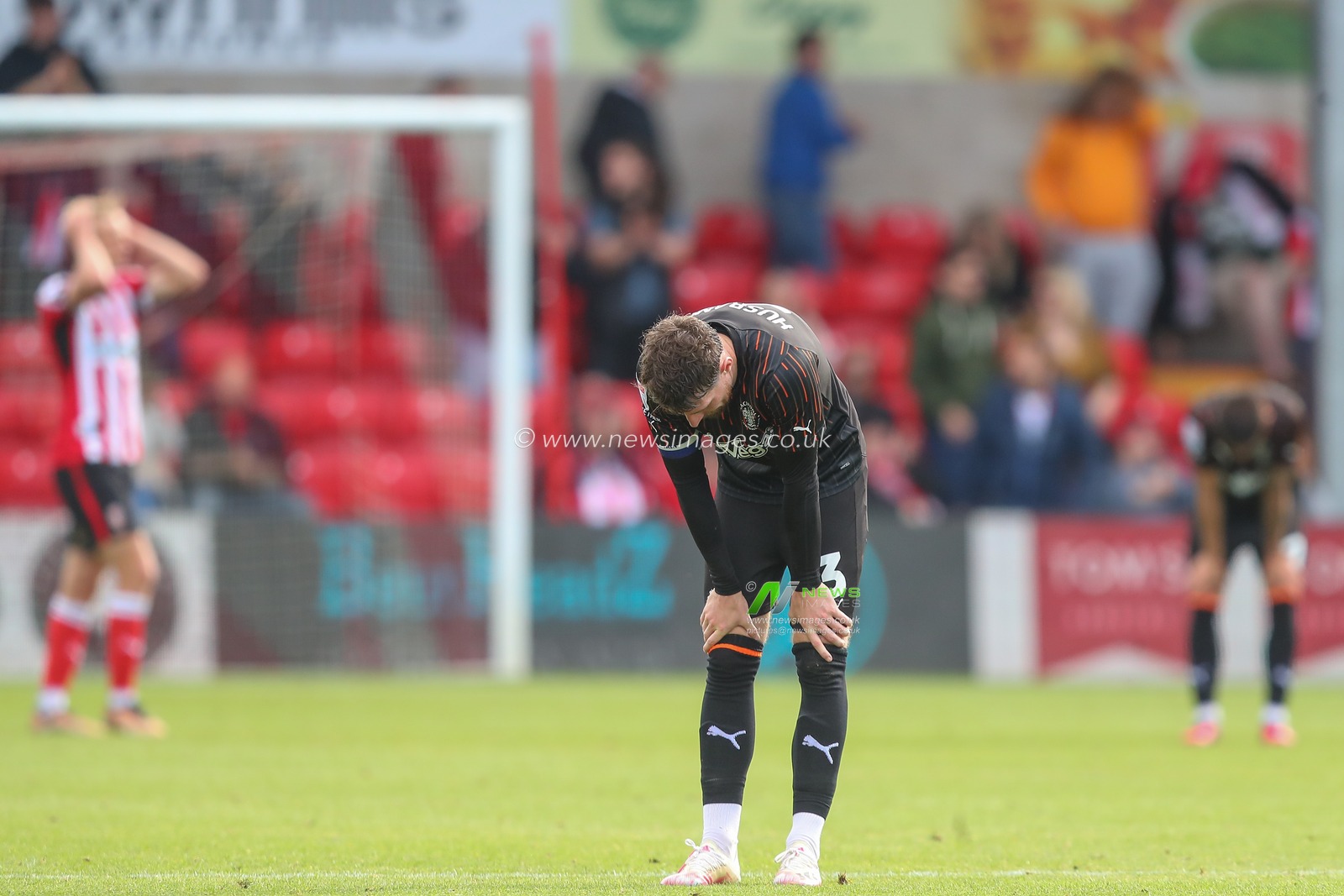 James Husband #3 of Blackpool reacts to his teams loss after the Sky Bet League 1 match Lincoln City vs Blackpool at Gelder Group Sincil Bank Stadium, Lincoln, United Kingdom, 26th August 2023

(Photo by Gareth Evans/News Images)