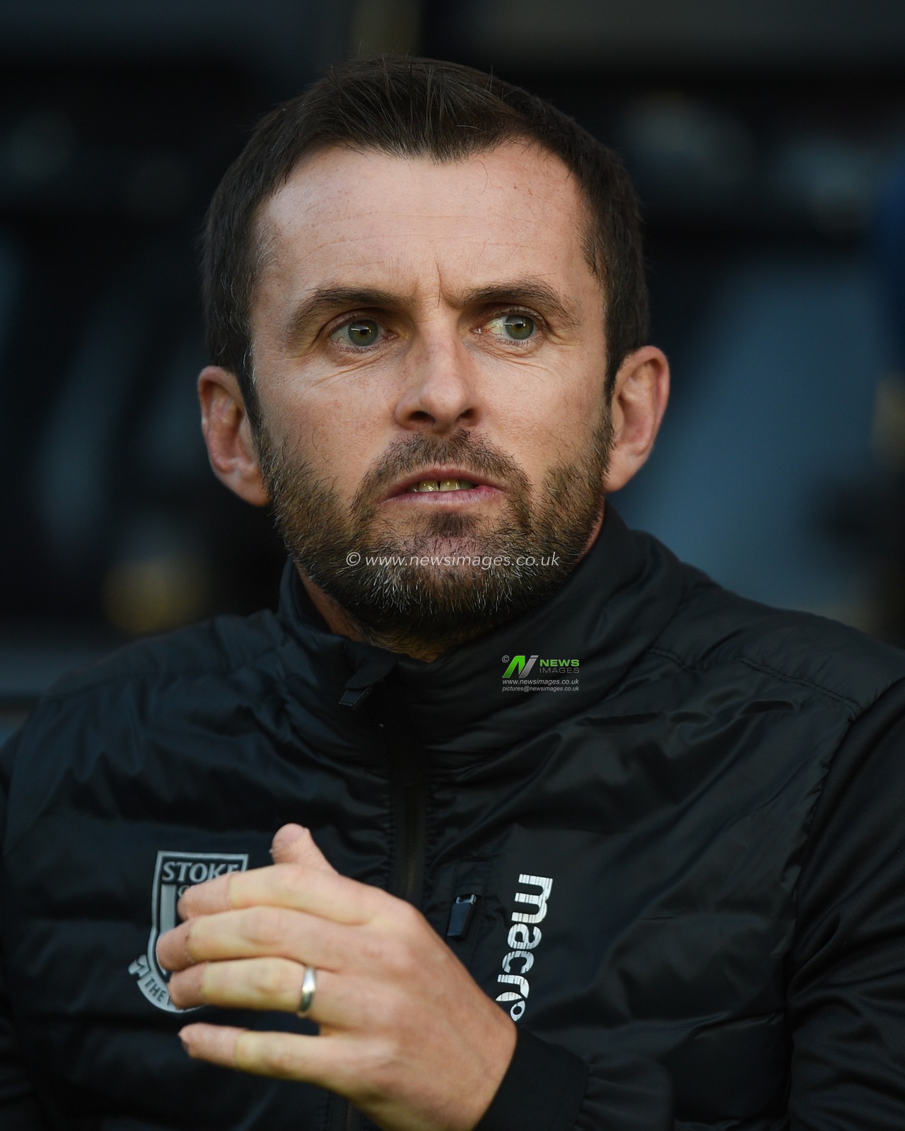 13th August 2019, DW Stadium, Wigan, England; Carabao Cup, Round 1,  Wigan Athletic vs Stoke City ; Nathan Jones manager of Stoke City before the game


Credit: Richard Long/News Images

English Football League images are subject to DataCo Licence