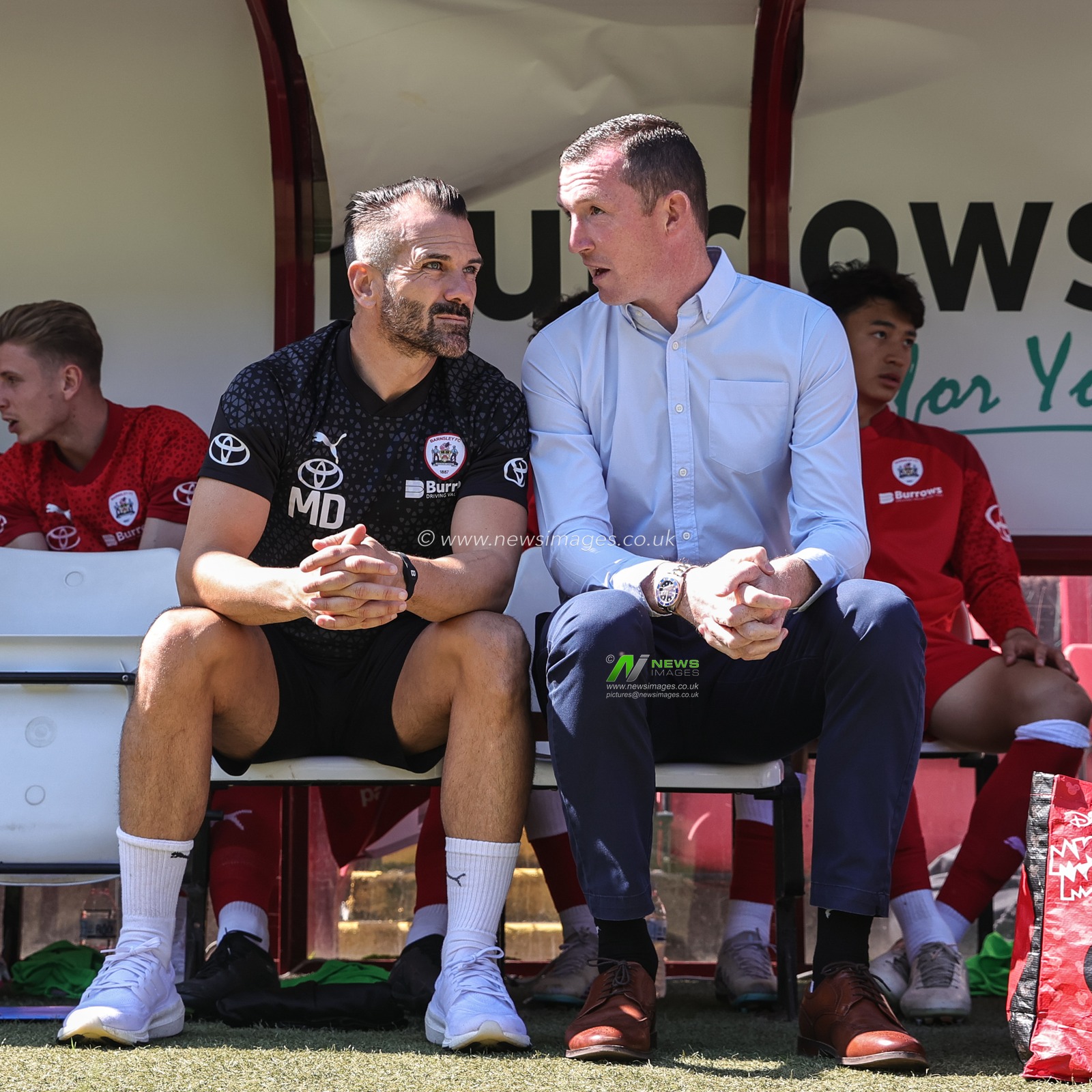 Martin Devaney forst team coach of Barnsley and Neill Collins Head coach of Barnsley during the Pre-season friendly match Barnsley vs Crewe Alexandra at Oakwell, Barnsley, United Kingdom, 29th July 2023

(Photo by Mark Cosgrove/News Images)