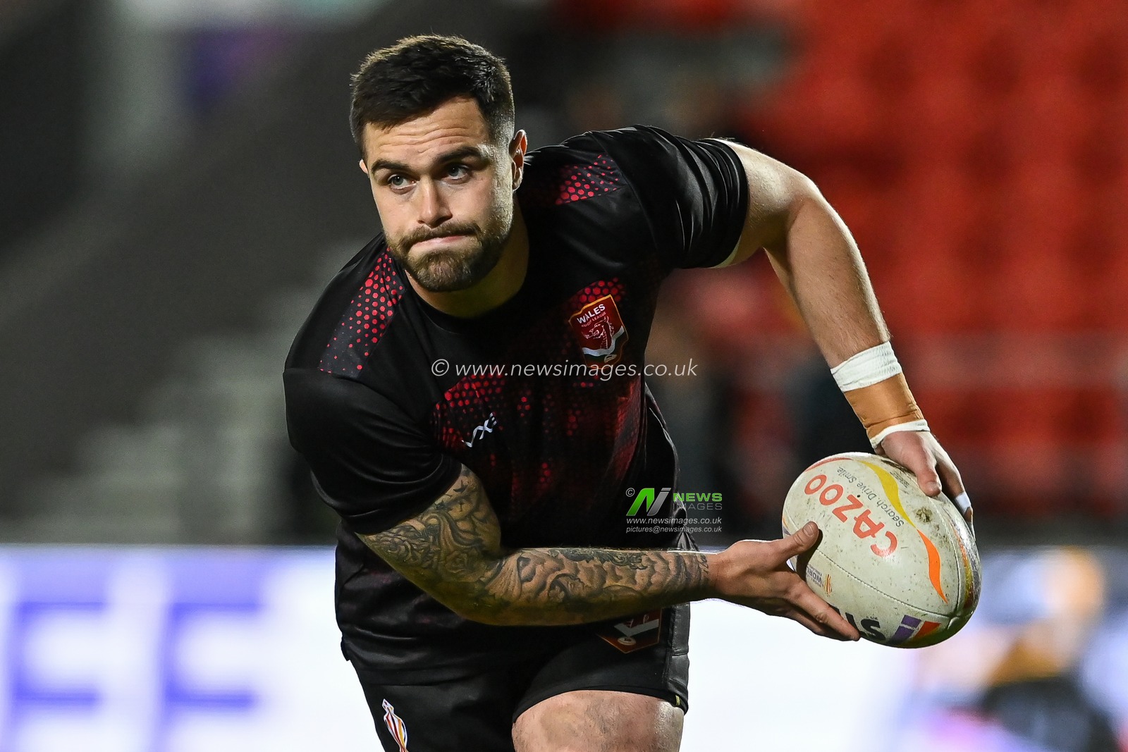 Matty Fozard of Wales during pre match warm up ahead of the Rugby League World Cup 2021 match Tonga vs Wales at Totally Wicked Stadium, St Helens, United Kingdom, 24th October 2022

(Photo by Craig Thomas/News Images)