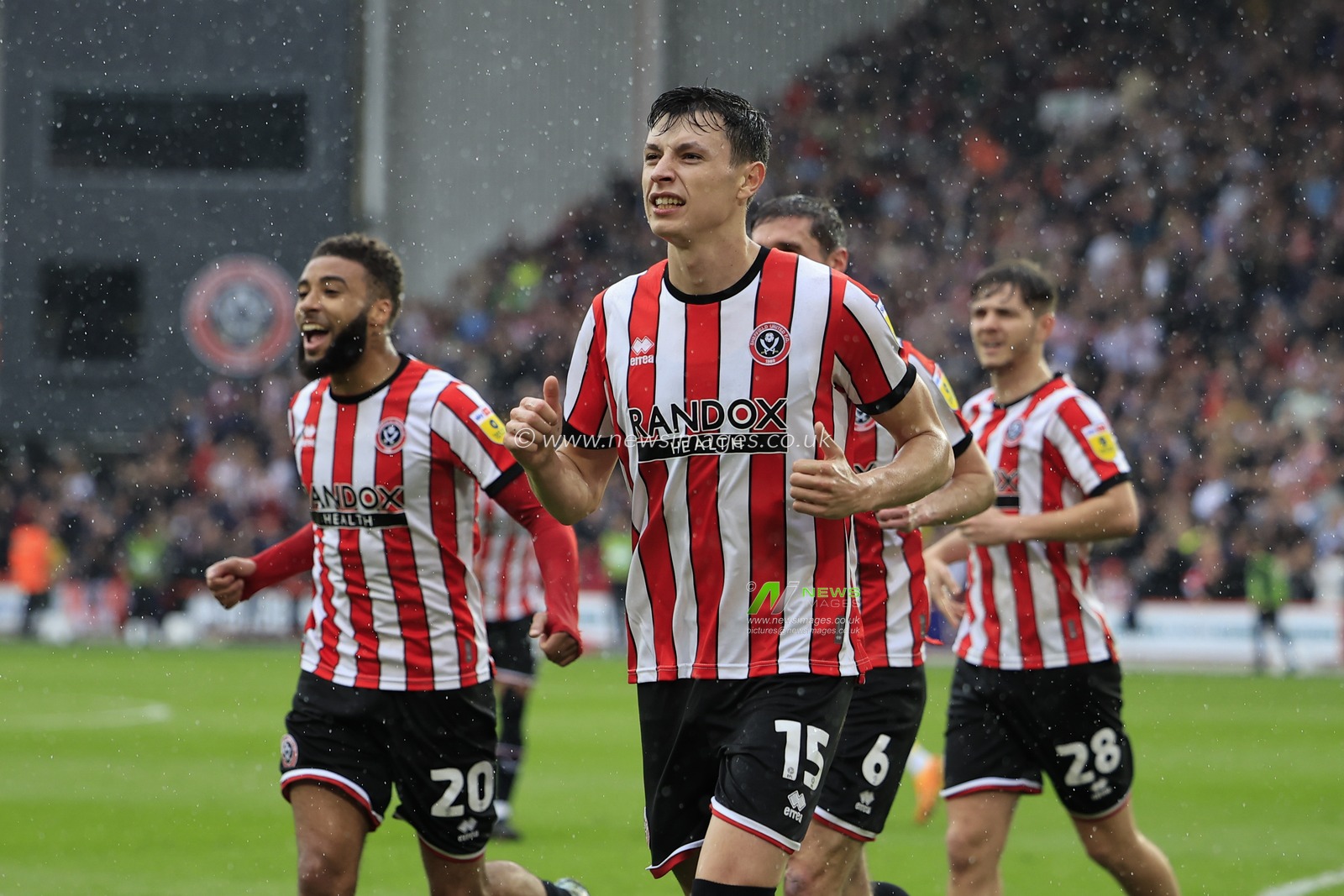 Anel Ahmedhodzic #15 of Sheffield United celebrates scoring to make it 1-0  during the Sky Bet Championship match Sheffield United vs Preston North End at Bramall Lane, Sheffield, United Kingdom, 29th April 2023

(Photo by Conor Molloy/News Images)