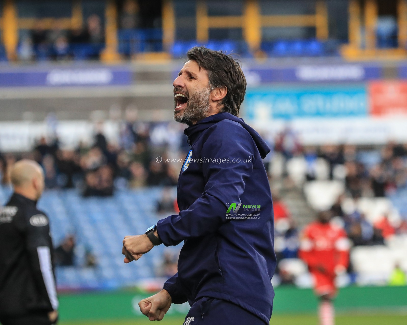 26th October 2019, John Smith's Stadium, Huddersfield, England; Sky Bet Championship, Huddersfield Town v Barnsley : Danny Cowley manager of Huddersfield Town celebrates Huddersfields 2-1 win over Barnsley 

Credit: Mark Cosgrove/News Images