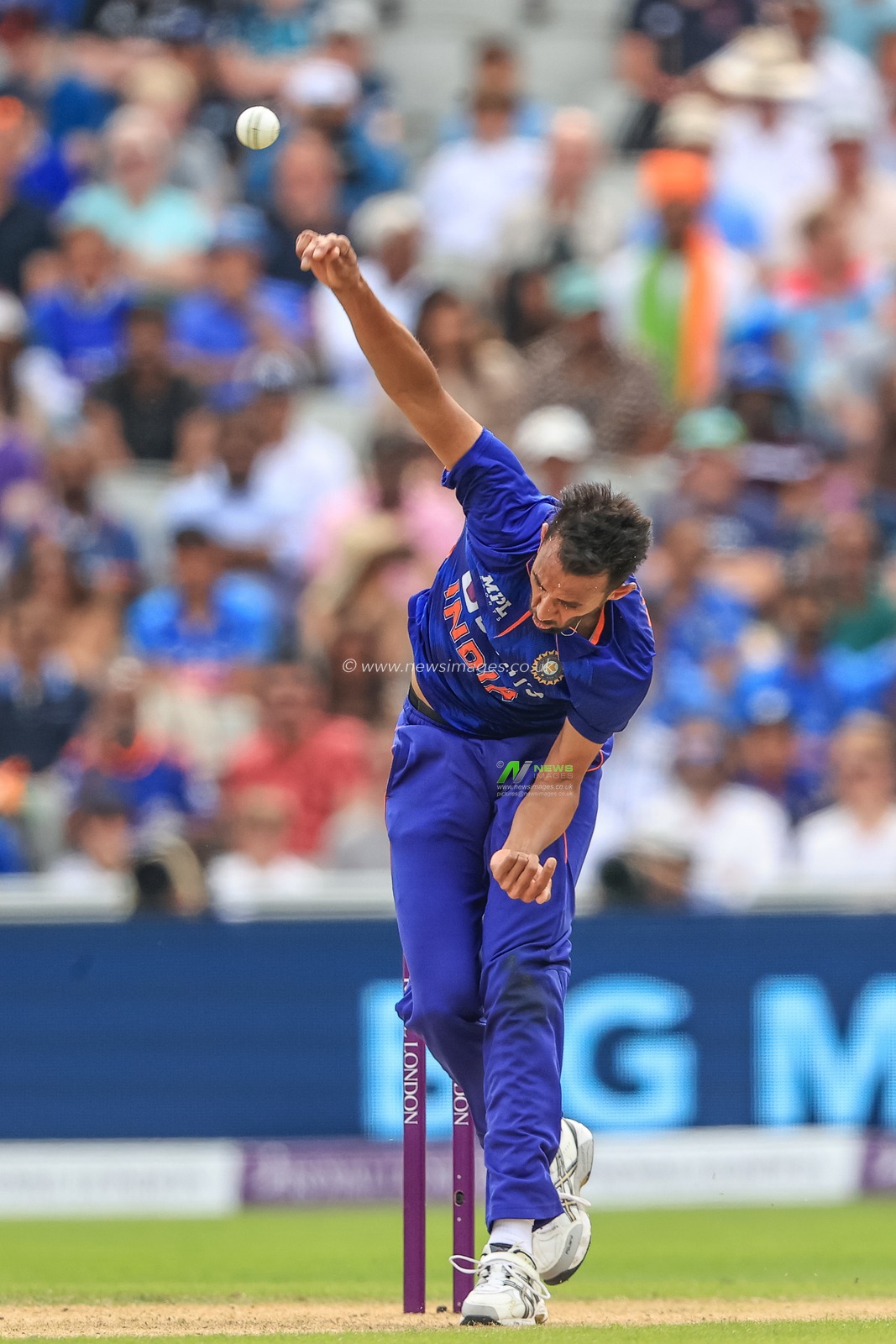 Prasidh Krishna of India delivers the ball
