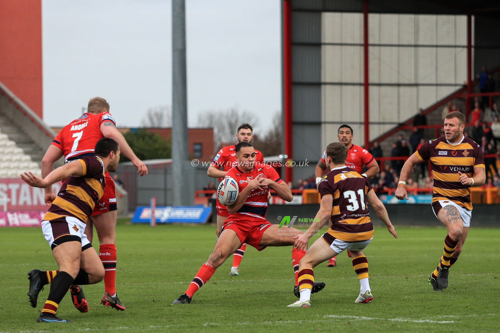 Luis Johnson (15) of Hull KR drops the ball during the game
