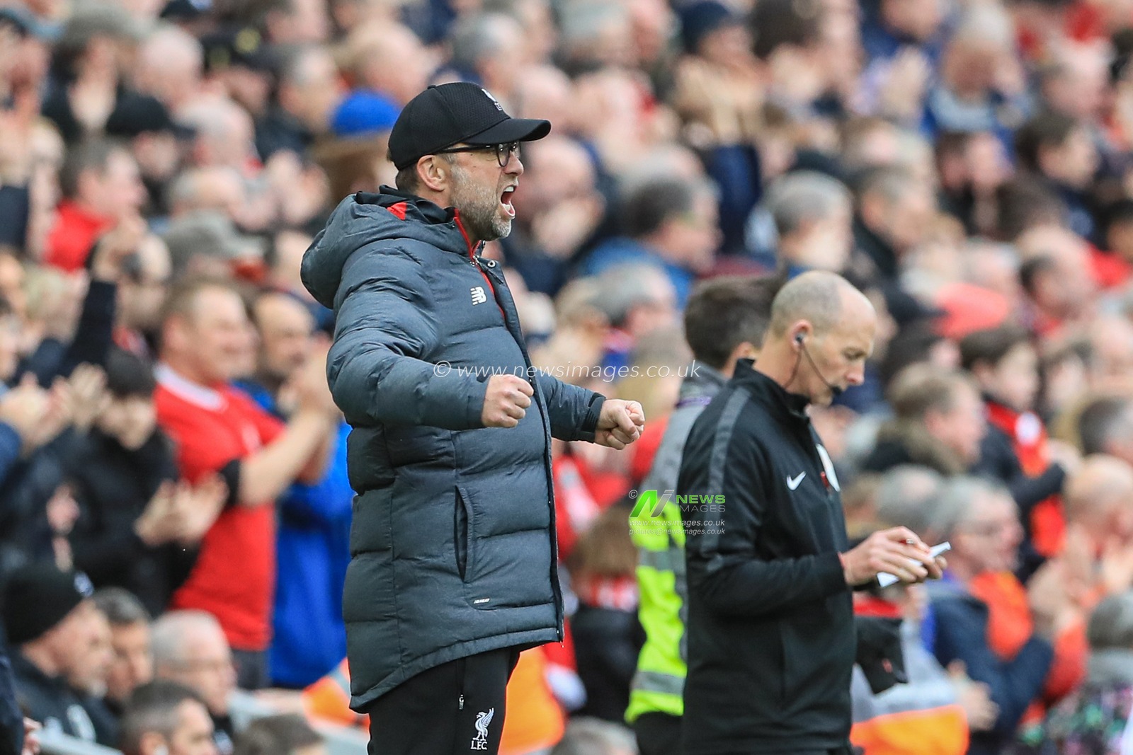 7th March 2020, Anfield, Liverpool, England; Premier League, Liverpool v Bournemouth : Jurgen Klopp manager of Liverpool punches the air as Sadio Mane (10) of Liverpool scores to make it 2-1