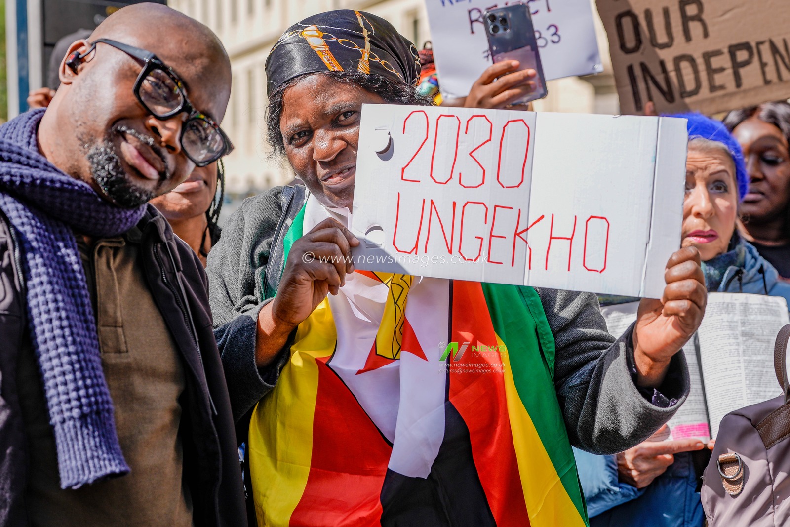 UK-based Zimbabweans gather outside the Zimbabwe Embassy in London on 18 April 2026 to protest the Constitution of Zimbabwe Amendment (No. 3) Bill, which critics say would extend President Mnangagwa’s rule until 2030 and strip citizens of the direct vote for president.

(Photo by Maynard Manyowa/News Images)