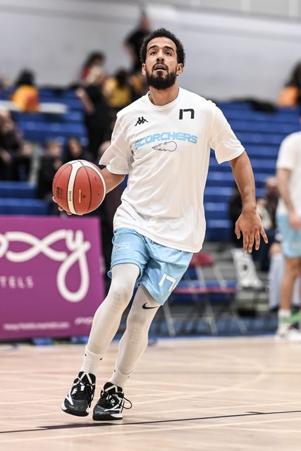 Justin Robinson of Surrey Scorchers during pre match warm ups ahead of the British Basketball Championship match Cheshire Phoenix vs Surrey Scorchers at Ellesmere Port Sports Village, Ellesmere Port, United Kingdom, 19th November 2023

(Photo by Craig Thomas/News Images)
