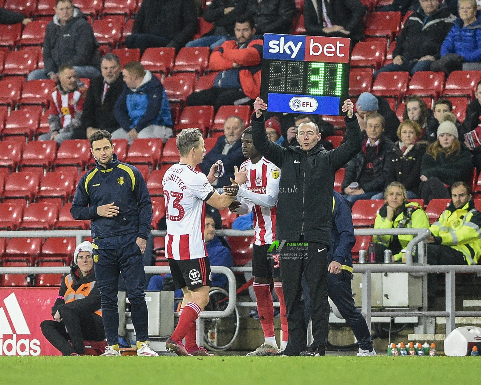 26th November 2019, Stadium Of Light, Sunderland, England; Sky Bet League 1, Sunderland v Burton Albion : Benji Kimpioka (31) of Sunderland comes on, replacing Grant Leadbitter (23) of Sunderland

Credit: Iam Burn/News Images