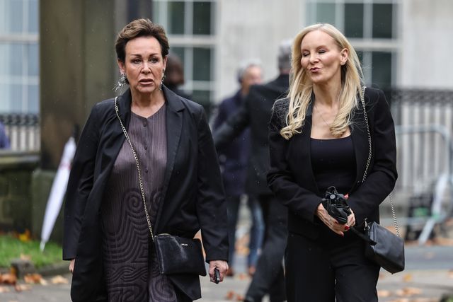 Christa Ackroyd and Stephanie Hirst arrive during the Funeral of Harold Dennis “Dickie” Bird OBE at St Mary's Church, Barnsley, United Kingdom, 19th October 2025

(Photo by Mark Cosgrove/News Images)