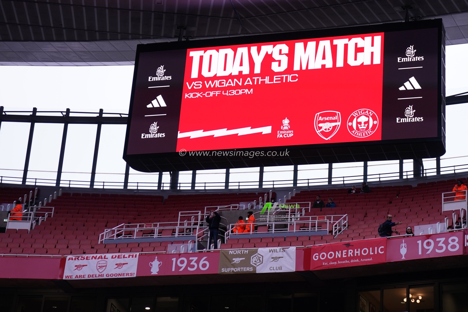 View of arsenal scoreboard ahead of the Emirates FA Cup 4th round match Arsenal vs Wigan Athletic at Emirates, London, United Kingdom on 15 February 2026

(Photo by Harvey Murphy/News Images)