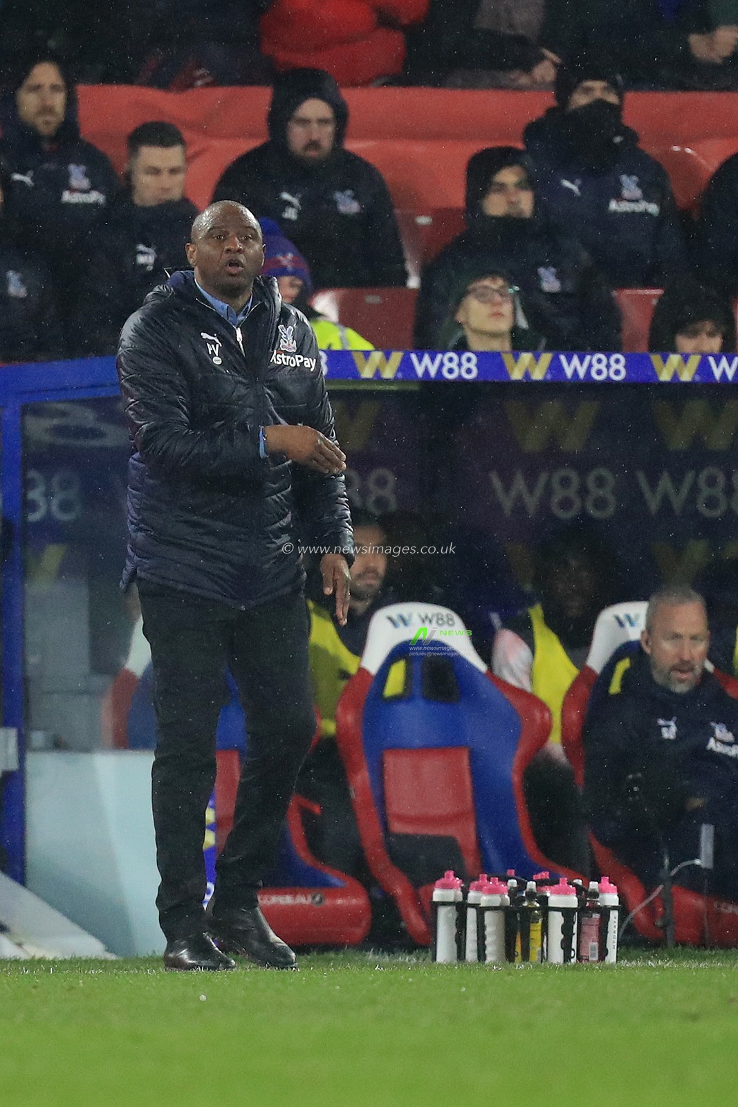 Patrick Vieira manager of Crystal Palace gives directions to the team.