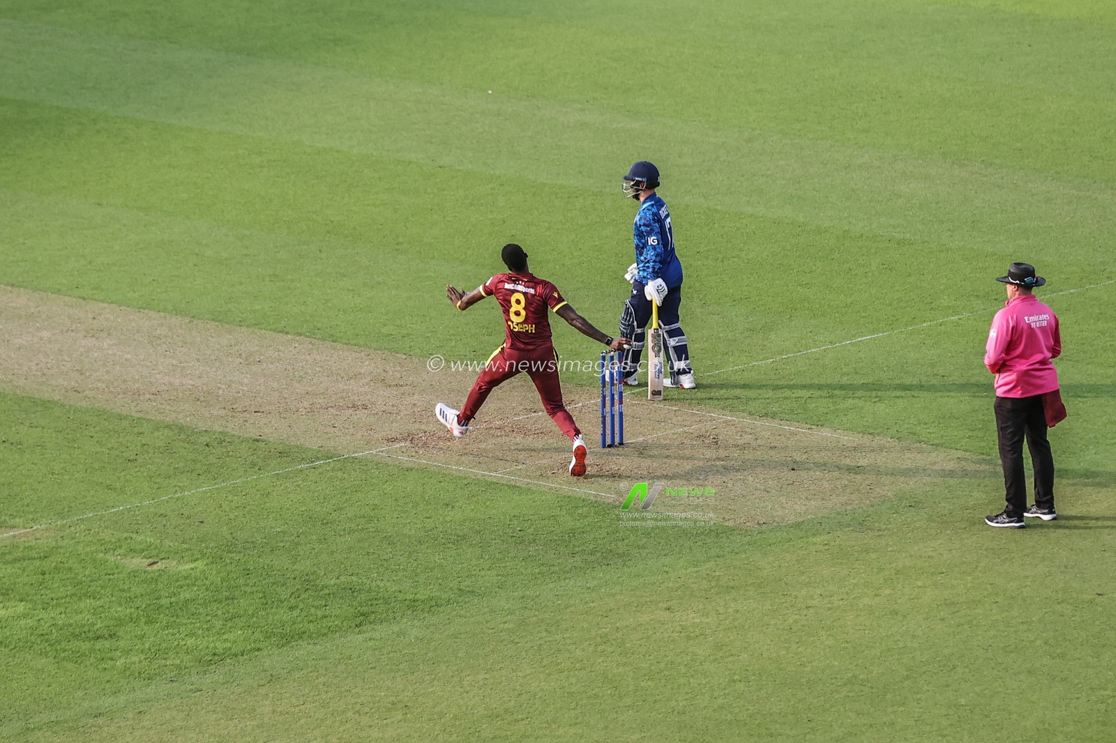Alzarri Joseph of West Indies delivers the ball during the 3rd Metro Bank ODI England v West Indies at The Kia Oval, London, United Kingdom, 3rd June 2025

(Photo by Alfie Cosgrove/News Images)