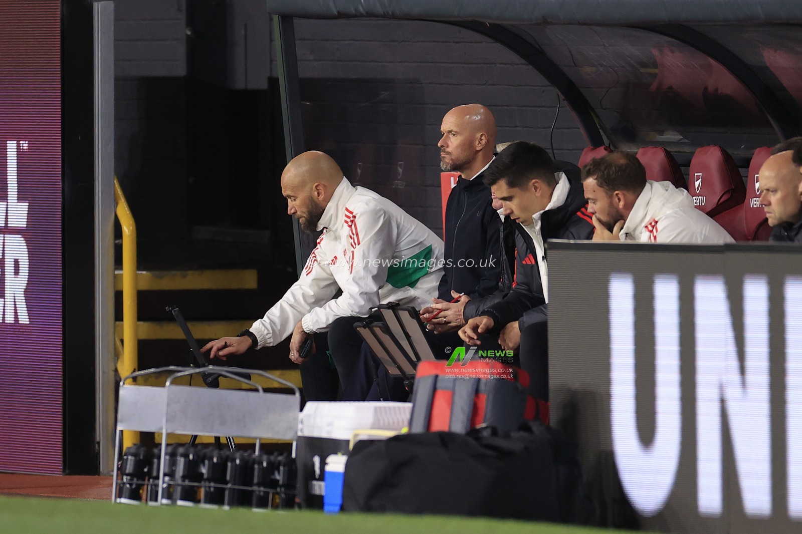 Manchester United manager Erik ten Hag in the dug out during the Premier League match Burnley vs Manchester United at Turf Moor, Burnley, United Kingdom, 23rd September 2023

(Photo by Conor Molloy/News Images)