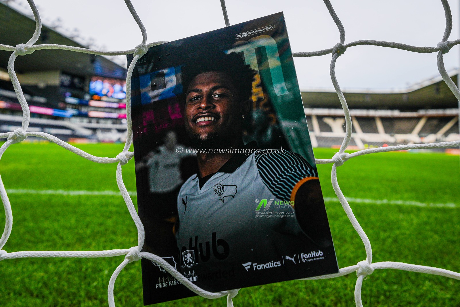A match day program with Rhian Brewster of Derby County prior to kick off during the Sky Bet Championship match Derby County vs Middlesbrough at Pride Park Stadium, Derby, United Kingdom, 1st January 2026

(Photo by Maynard Manyowa/News Images)

*** GER AUT SUI OUT ***