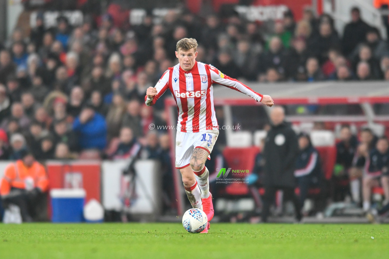 25th January 2020, Bet365 Stadium, Stoke-on-Trent, England; Sky Bet Championship, Stoke City v Swansea City : James McClean (11) of Stoke City runs forward with the ball