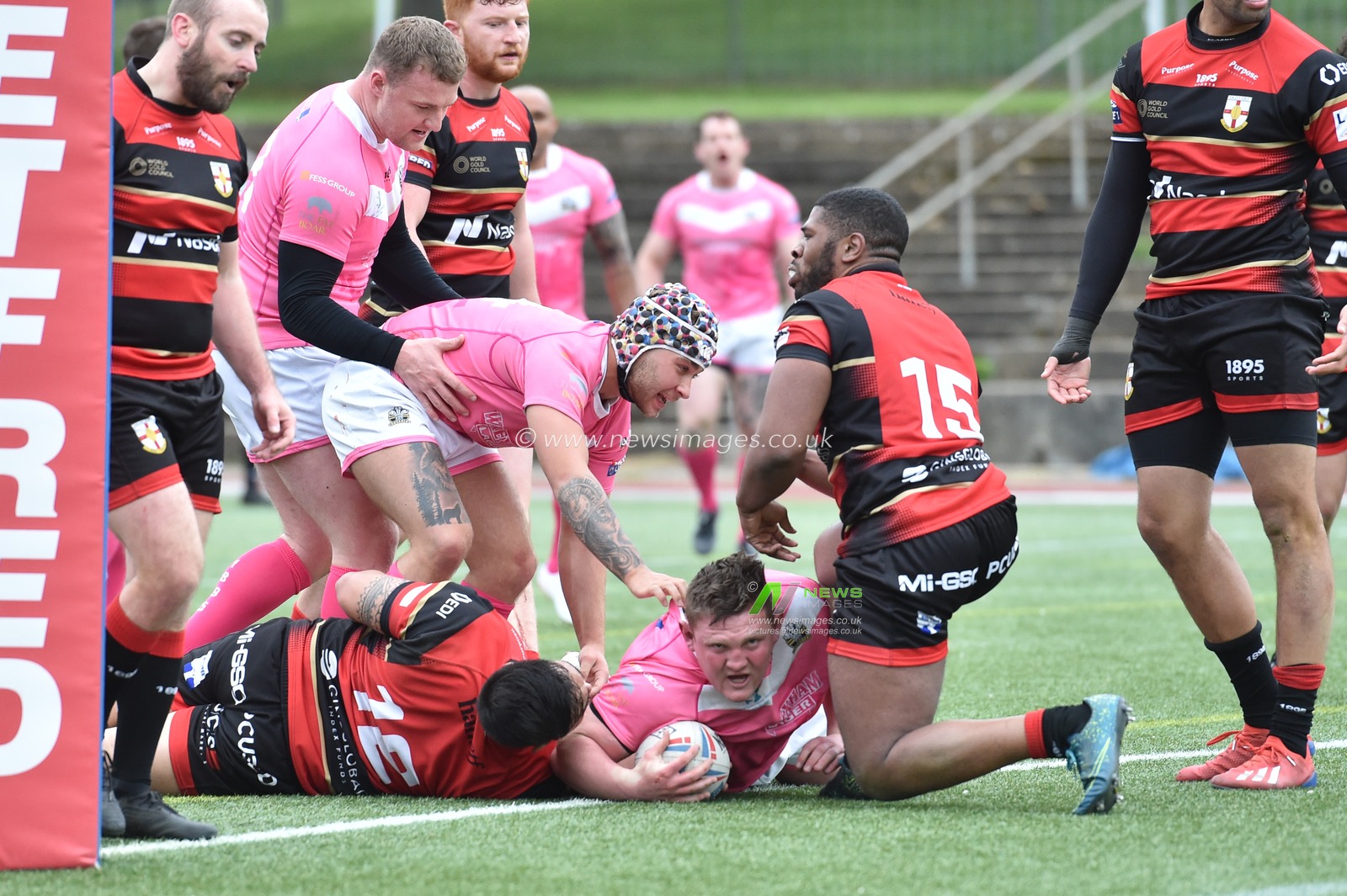 Jono Smith of North Wales Crusaders  scores a try