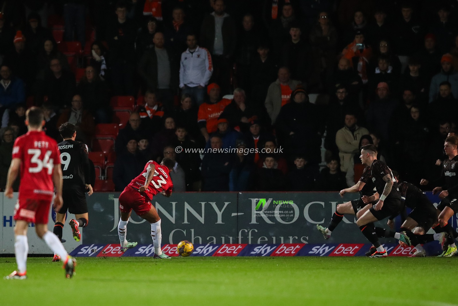 Elliot Bonds of Cheltenham Town scores a goal to make it 1-0 during the Sky Bet League 1 match Cheltenham Town vs Blackpool at The Completely-Suzuki Stadium, Cheltenham, United Kingdom, 13th February 2024

(Photo by Gareth Evans/News Images)