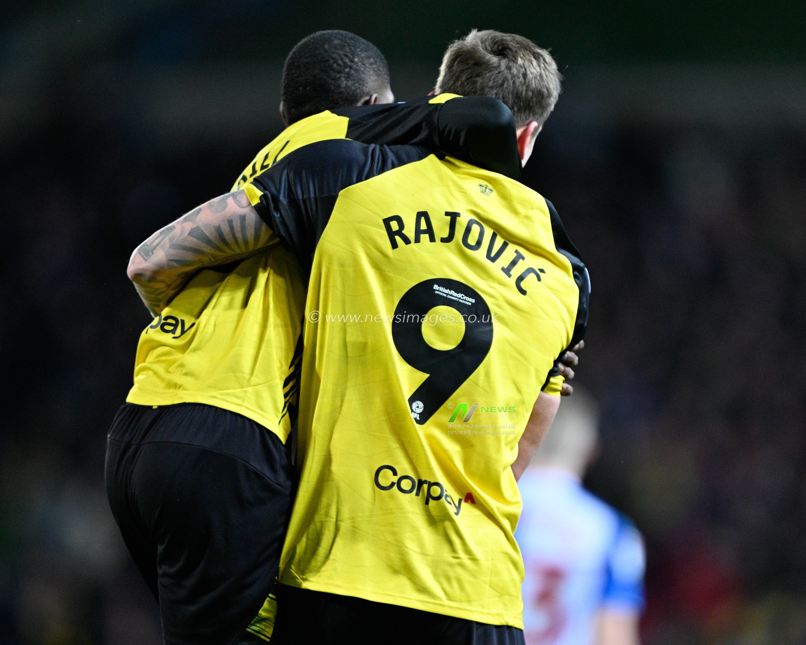 Mileta RajoviÄ‡ 9# of Watford Football Club celebrates his goal to make it 1-1, during the Sky Bet Championship match Blackburn Rovers vs Watford at Ewood Park, Blackburn, United Kingdom, 23rd December 2023

(Photo by Cody Froggatt/News Images)