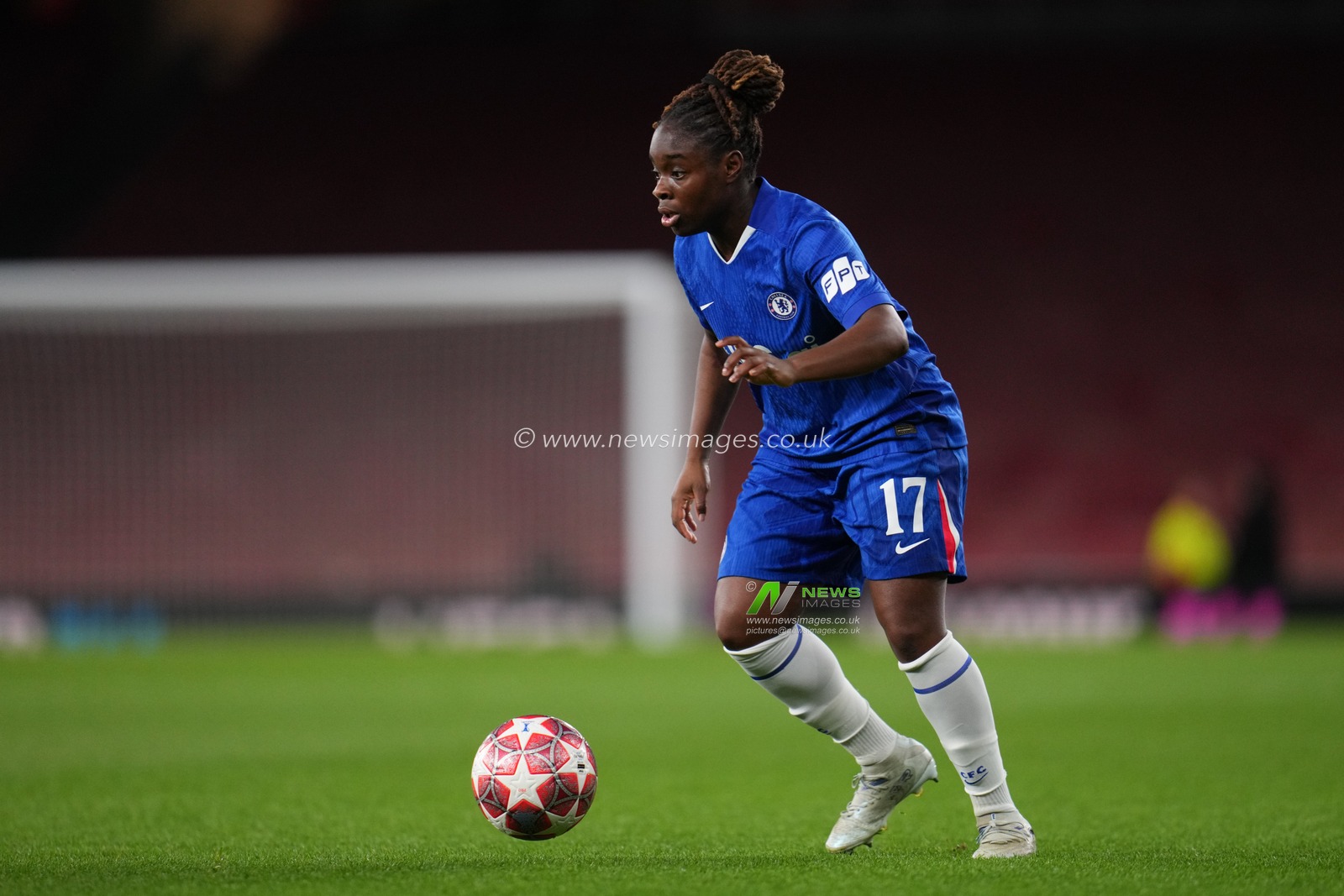 Sandy Baltimore of Chelsea with the ball during the UEFA Women's Champions League Quarter-finals match Arsenal vs Chelsea at Arsenal Stadium, London, United Kingdom on 24 March 2026

(Photo by Harvey Murphy/News Images)