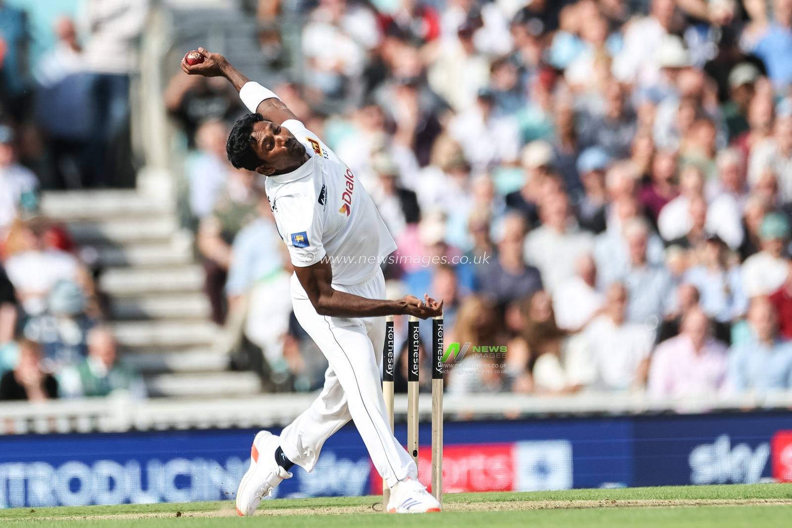 Vishwa Fernando of Sri Lanka delivers the ball during the 3rd Rothesay Test Match Day Three England v Sri Lanka at The Kia Oval, London, United Kingdom, 8th September 2024

(Photo by Mark Cosgrove/News Images)