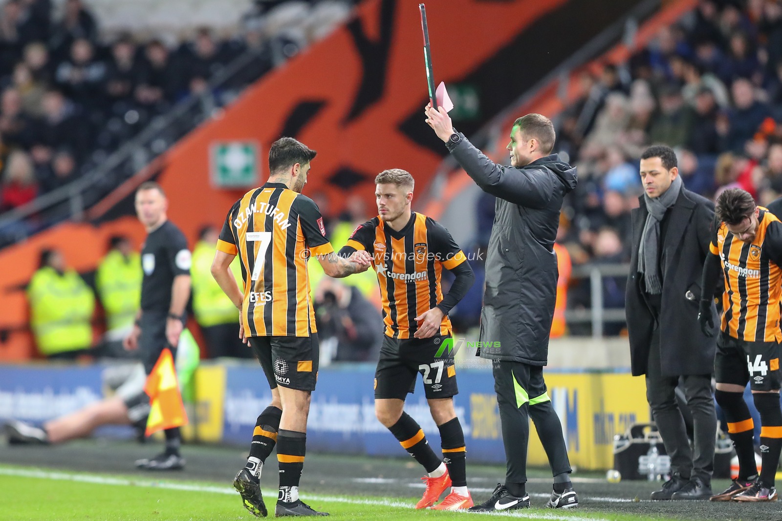 Regan Slater #27 of Hull City comes on for Ozan Tufan #7 of Hull City during the Emirates FA Cup Third Round match Hull City vs Fulham at MKM Stadium, Hull, United Kingdom, 7th January 2023

(Photo by Gareth Evans/News Images)