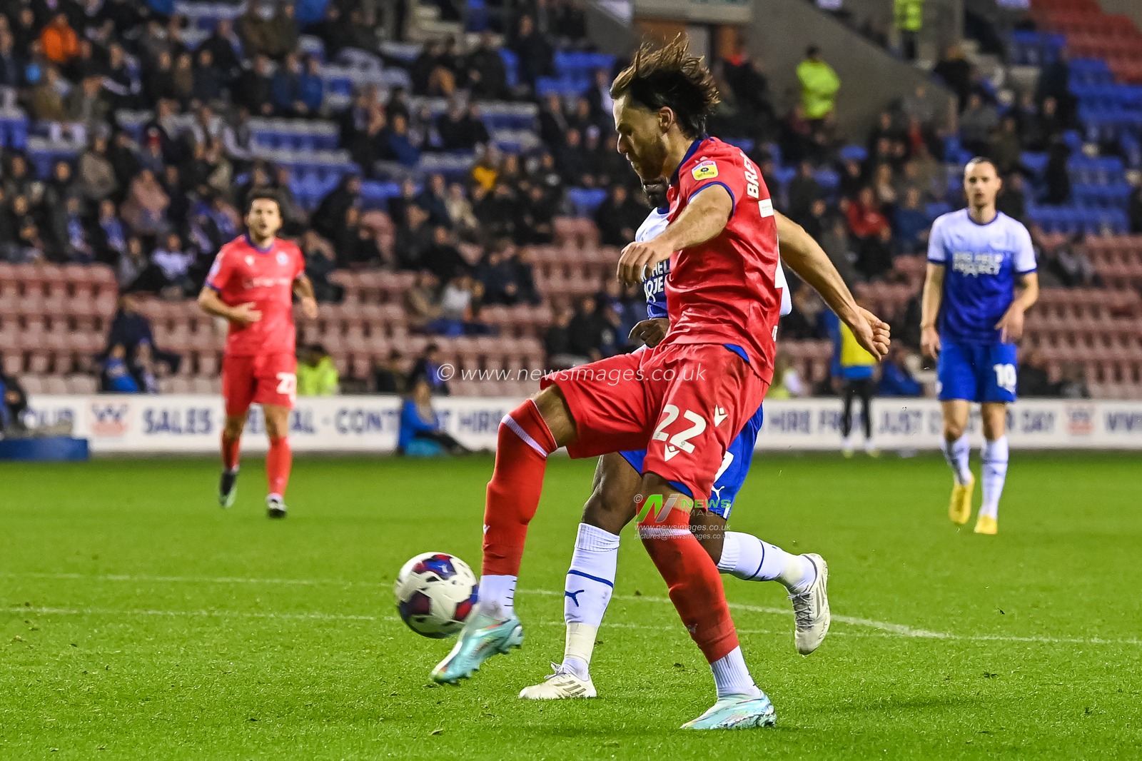 Ben Brereton DÃ­az #22 of Blackburn Rovers shoots on goal during the Sky Bet Championship match Wigan Athletic vs Blackburn Rovers at DW Stadium, Wigan, United Kingdom, 11th October 2022

(Photo by Craig Thomas/News Images)
