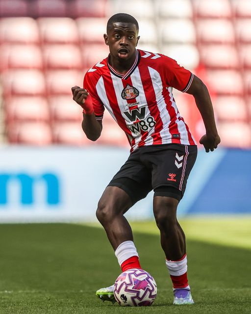 Noah Sadiki of Sunderland during the Pre-season friendly match Sunderland vs Real Betis at Stadium Of Light, Sunderland, United Kingdom, 2nd August 2025

(Photo by Alfie Cosgrove/News Images)