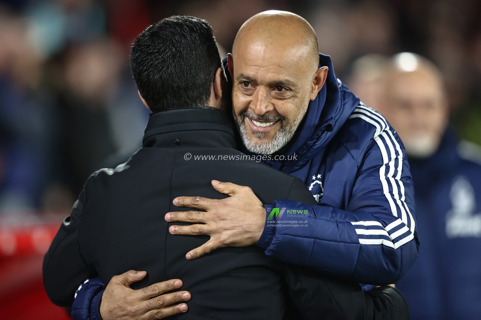 Nuno EspÃ­rito Santo manager of Nottingham Forest embraces Mikel Arteta manager of Arsenal as he welcomes him to the City Ground during the Premier League match Nottingham Forest vs Arsenal at City Ground, Nottingham, United Kingdom, 26th February 2025

(Photo by Alfie Cosgrove/News Images)