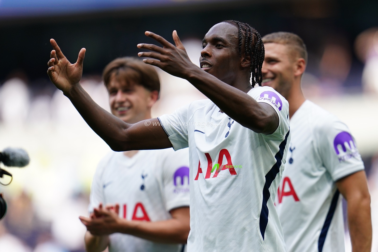 Mathys Tel of Tottenham Hotspur at full time during the pre-season friendly match Tottenham Hotspur vs Hoffenheim at Tottenham Hotspur Stadium, London, United Kingdom on 15 August 2026

(Photo by Harvey Murphy/News Images)